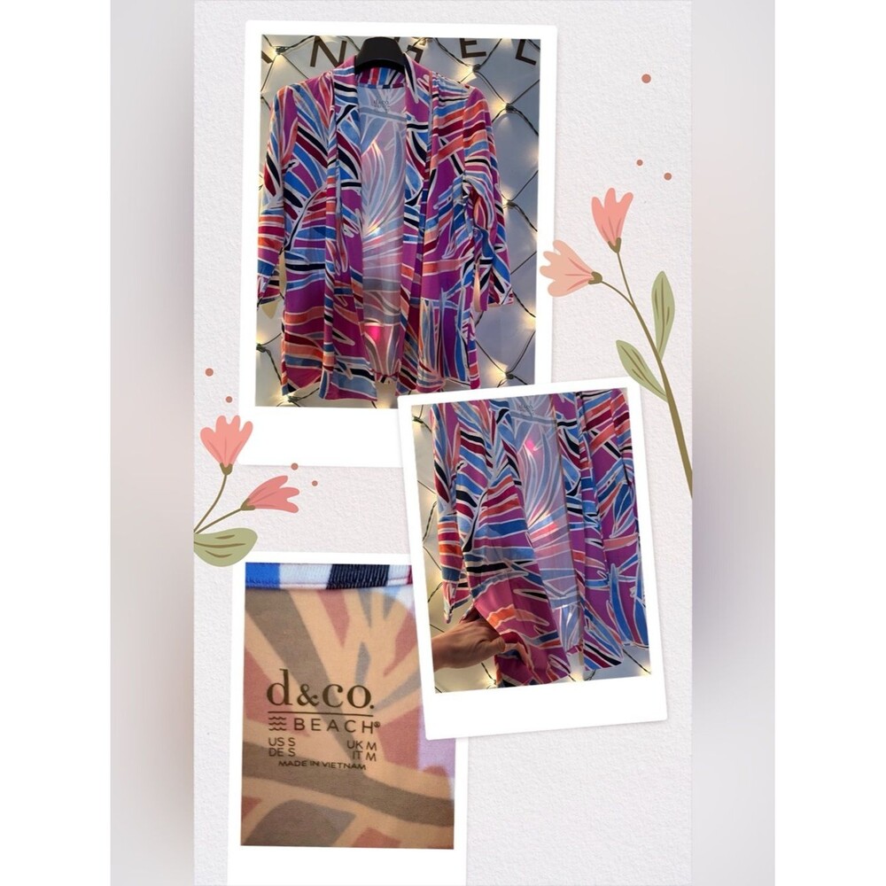 d&co Open-Front Printed Kimono Tunic - Pink Multi #1869